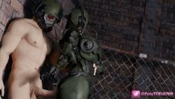 assaultron, assaultron_(fallout), ncr_ranger_(fallout), anal, masked_male