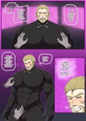 hypno_neet, 2boys, black_bodysuit, blushing, bodysuit