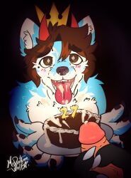 mrdarknesswolf_(character), 2boys, begging, birthday, birthday_cake