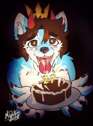 mrdarknesswolf_(character), begging, birthday, birthday_cake, blush