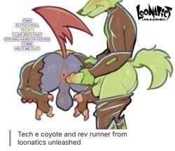 rev_runner, tech_e._coyote, loonatics_unleashed, looney_tunes, warner_brothers