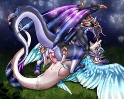 rukuria, anus, detailed_background, dragon, duo
