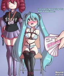 hatsune_miku, kasane_teto, boundlightning, 2girls, bondage