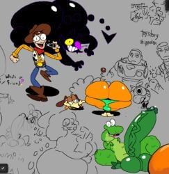 bullseye_(toy_story), buzz_lightyear, friend_(deltarune), friend_inside_me, rex_(toy_story)