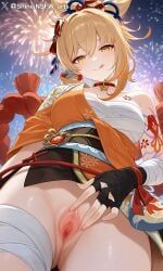 yoimiya_(genshin_impact), genshin_impact, shineinsfw, bandages, blonde_hair