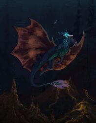 mythology, black_smoke, mira_cantutaru, anglerfish, aquatic_dragon