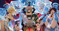 arlecchino_(genshin_impact), columbina_(genshin_impact), dottore_(genshin_impact), lauma_(genshin_impact), lumine_(genshin_impact)