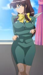 maruyama_yuuko, alignment_you!_you!, pink_pineapple, 1girls, arms_crossed