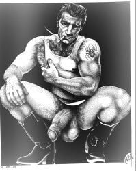 original, rex_(american_gay_artist), 1boy, balls, black_background