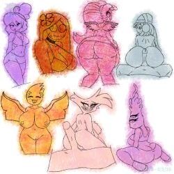 angel_dust_(hazbin_hotel), congle, dolly_dimpley, garlan_(haxxar), molly_(hazbin_hotel)