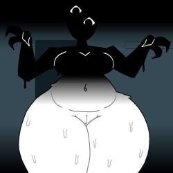 1girl, bedroom, belly, belly_button, big_woman