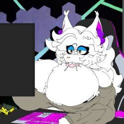 anthro, autofellatio, big_breasts, bodily_fluids, breasts