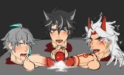alhaitham_(genshin_impact), arataki_itto, wriothesley_(genshin_impact), genshin_impact, 3_penises