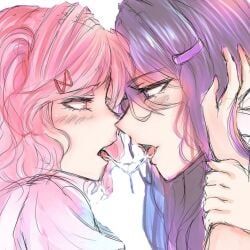 natsuki_(doki_doki_literature_club), yuri_(doki_doki_literature_club), doki_doki_literature_club, 2girls, after_kiss
