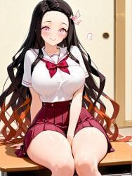 kamado_nezuko, kimetsu_no_yaiba, odysseyai, 1girl, alternate_breast_size