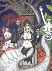 halloween, herudrone, 1girl, big_breasts, blue_eyes