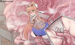monika_(doki_doki_literature_club), doki_doki_literature_club, carambolatup, black_stockings, blushing