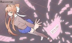 monika_(doki_doki_literature_club), doki_doki_literature_club, carambolatup, black_stockings, brown_hair