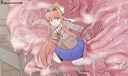 monika_(doki_doki_literature_club), doki_doki_literature_club, carambolatup, angry, black_stockings