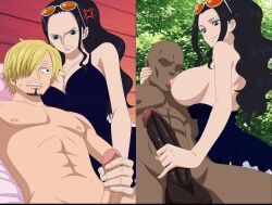 nico_robin, nico_robin_(dressrosa), nico_robin_(pre-timeskip), sanji, sanji_(one_piece)
