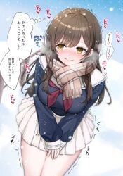 original, minami_omo, 1girls, averting_eyes, blue_shirt