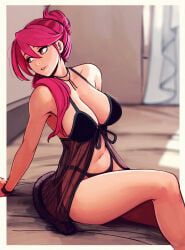 sara_valestein, raichiyo33, 1girls, big_breasts, black_lingerie
