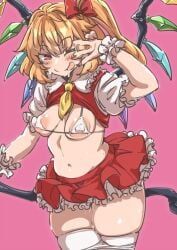 flandre_scarlet, touhou, demekyon, breasts, covered_erect_nipples