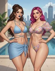 rgomez007, 2girls, belly_button, bikini, bikini_bottom