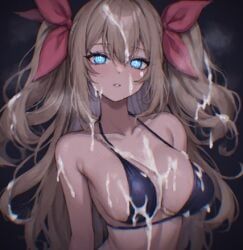 neuro-sama, 1girls, artificial_eye, bikini, cum