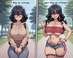 kinia, 1girls, before_and_after, big_breasts, bimbofication