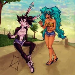 brazilian_miku, springless, springlessecho, 2girls, abdomen