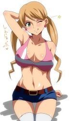 eco_turbine, gundam, 1girl, :q, armpits