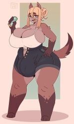 low_res_art, anthro, big_breasts, big_bulge, blonde_hair