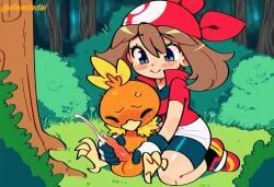 may_(pokemon), torchic, pokemon, dlewdedai, 1boy