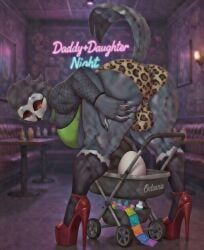 stolas_(helluva_boss), club, egg, high_heels, neon_lights
