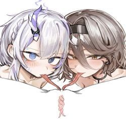 original, 3girls, black_hairband, blue_eyes, blush