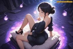 han_semi, solo_leveling, nivora, 1girl, arm_support