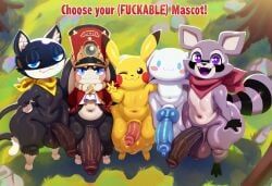 cinnamoroll, generation_1_pokemon, morgana_(persona), pikachu, pokemon_(species)