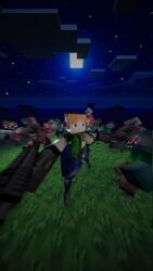 alex_(minecraft), background_characters, minecraft_zombie, zombie_(minecraft), zombie_pigman