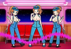 nolumel, 3girls, conductor, exhibitionism, free_use