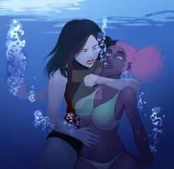 deviantart, original, 2girls, asian_female, asphyxiation