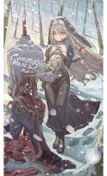 original, 1boy, 1girl, black_dress, blizzard