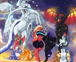 blaziken, blue-eyes_abyss_dragon, bursyamo, charizard, fang_(gvh)