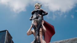 artoria_pendragon, artoria_pendragon_(lancer_alter), supergirl, supergirl_(cosplay), supergirl_(sasha_calle)_(cosplay)
