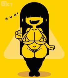 warning_sign_person, octotron2000, 1girls, bikini, black_hair