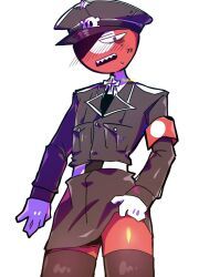 third_reich_(countryhumans), countryhumans, black_stockings, black_thighhighs, blushing