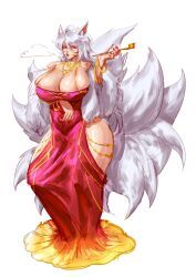 cleavage, curvy, dress, exposed_hips, facial_markings