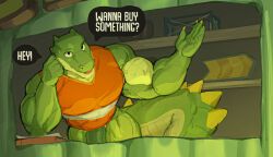 lil_gator_game, mixterart, anthro, arm_support, big_muscles