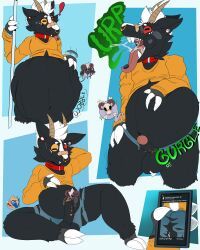 bluutheferret, 2_horns, 3_fingers, 4_panel_comic, after_vore