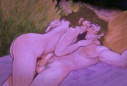 original, 1boy, 1girl, ass, beard_stubble